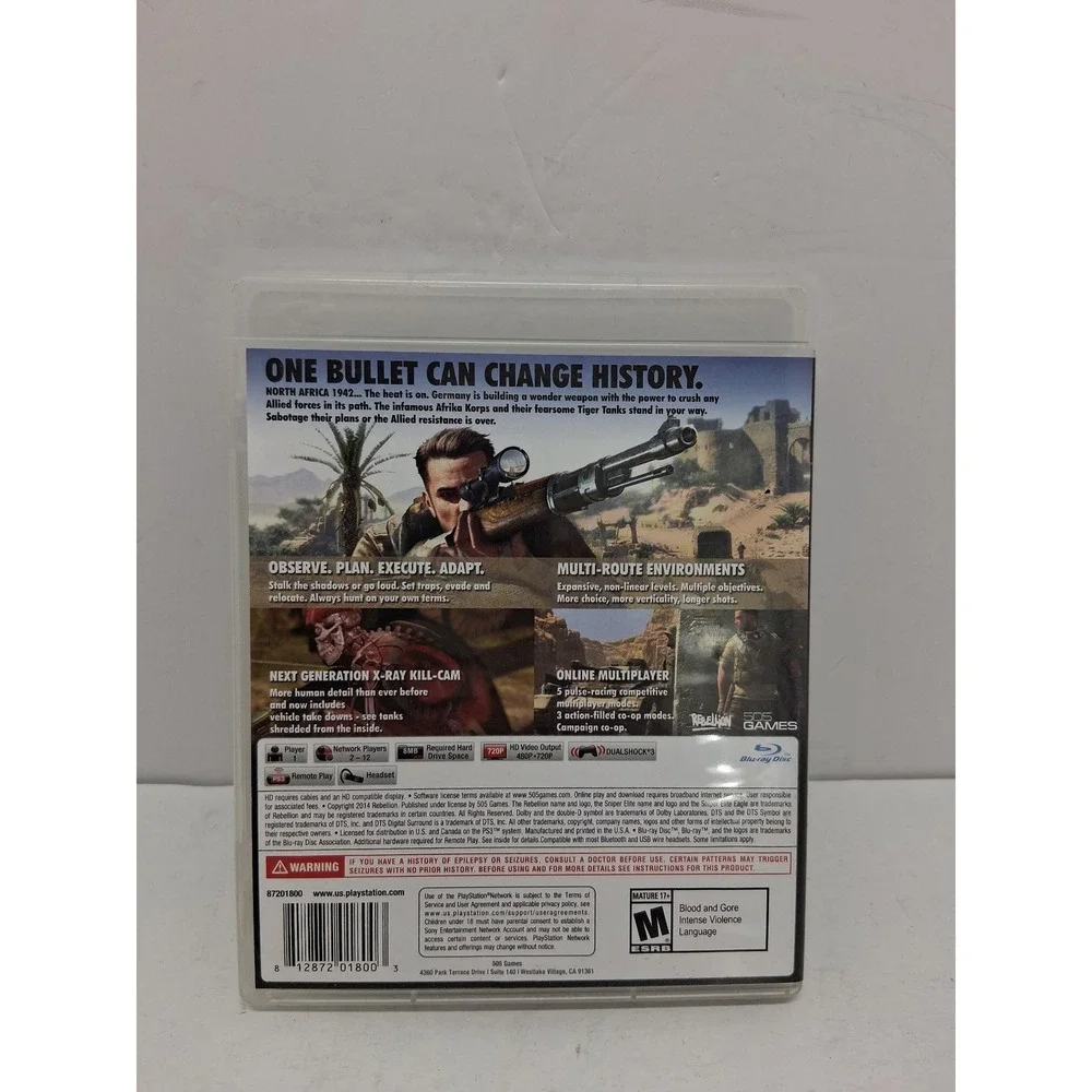 Sniper Elite III 3 PS3 Sony PlayStation 3 Game Complete CIB 505 Games Rebellion